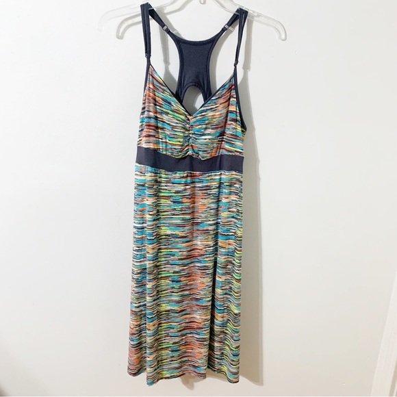 Dakini Multi Colored Stretch Dress Racerback with Cutout Banded Waistline Midi - Picture 1 of 7